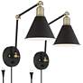 Thumbnail3 of 360 Lighting Wray Black and Antique Brass Plug-In Wall Lamps Set of 2