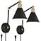 360 Lighting Wray Black and Antique Brass Plug-In Wall Lamps Set of 2