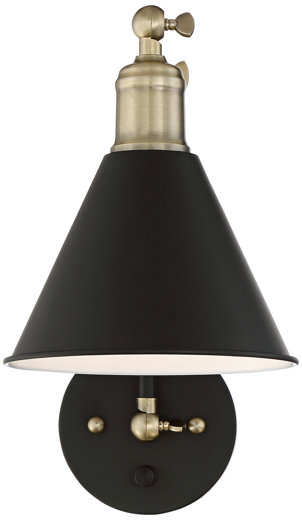 Image 7 360 Lighting Wray Black and Antique Brass Plug-In Wall Lamps Set of 2 more views