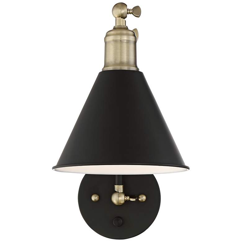 Image 7 360 Lighting Wray Black and Antique Brass Plug-In Wall Lamps Set of 2 more views