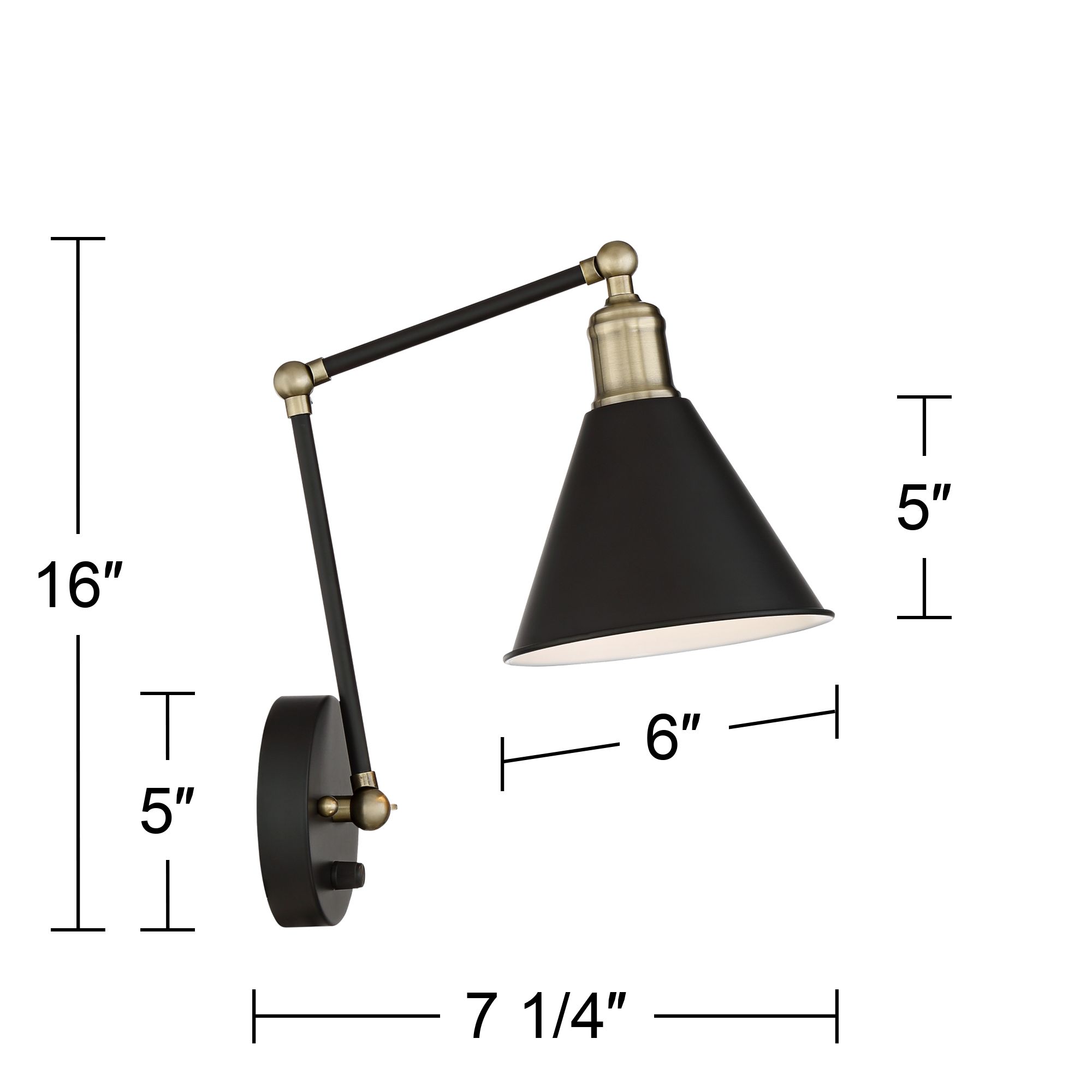 360 Lighting Wray Black and Antique Brass Plug-In Wall Lamps Set of 2 in scene