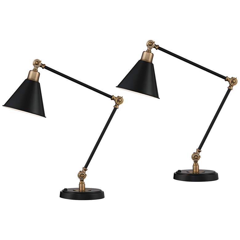Image 3 360 Lighting Wray Black and Brass Adjustable USB Desk Lamps Set of 2