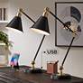 360 Lighting Wray Black and Brass Adjustable USB Desk Lamps Set of 2 in scene