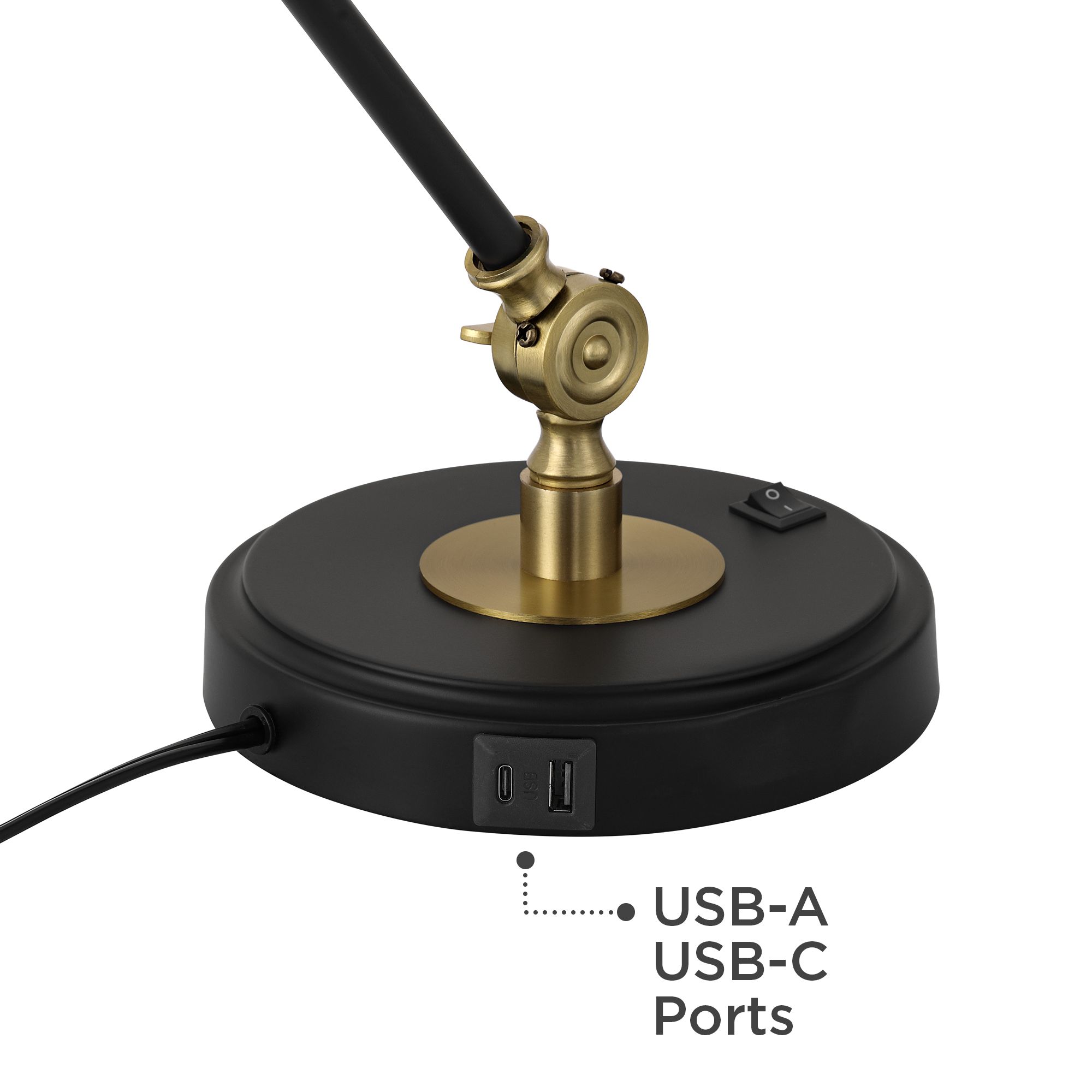 Watch A Video About the Wray Black Antique Brass Adjustable Desk Lamp with USB Port