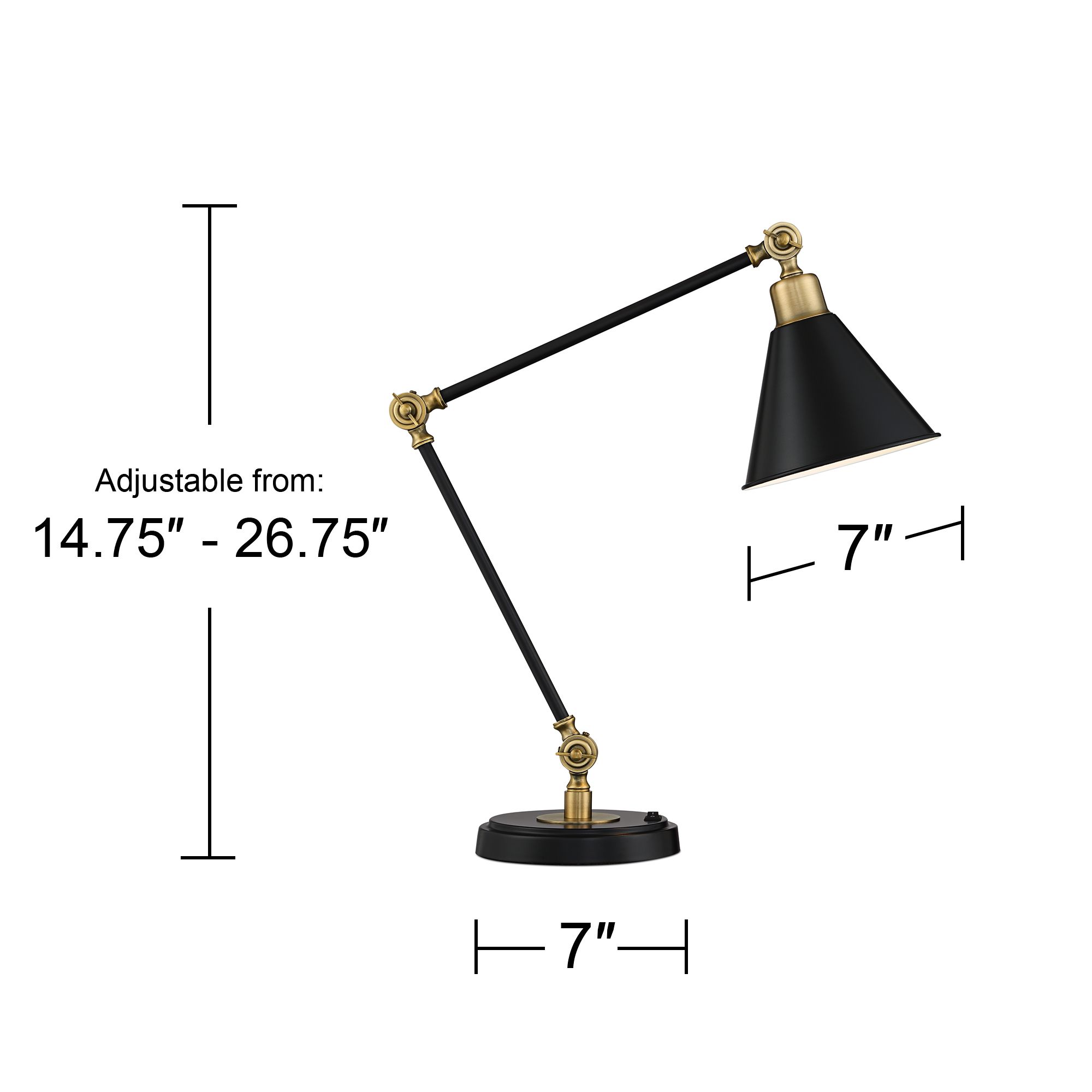 Watch A Video About the Wray Black Antique Brass Adjustable Desk Lamp with USB Port