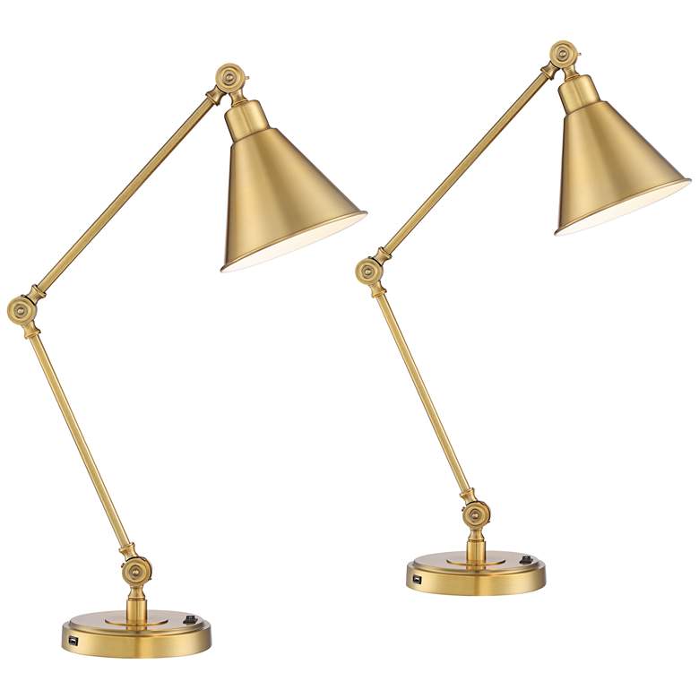 Image 2 360 Lighting Wray Warm Antique Gold Adjustable USB Desk Lamps Set of 2