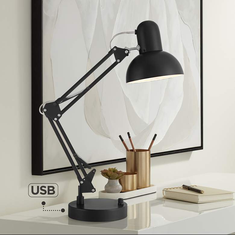 Image 1 360 Lighting Wyatt Black Finish Adjustable Height Architect USB Desk Lamp