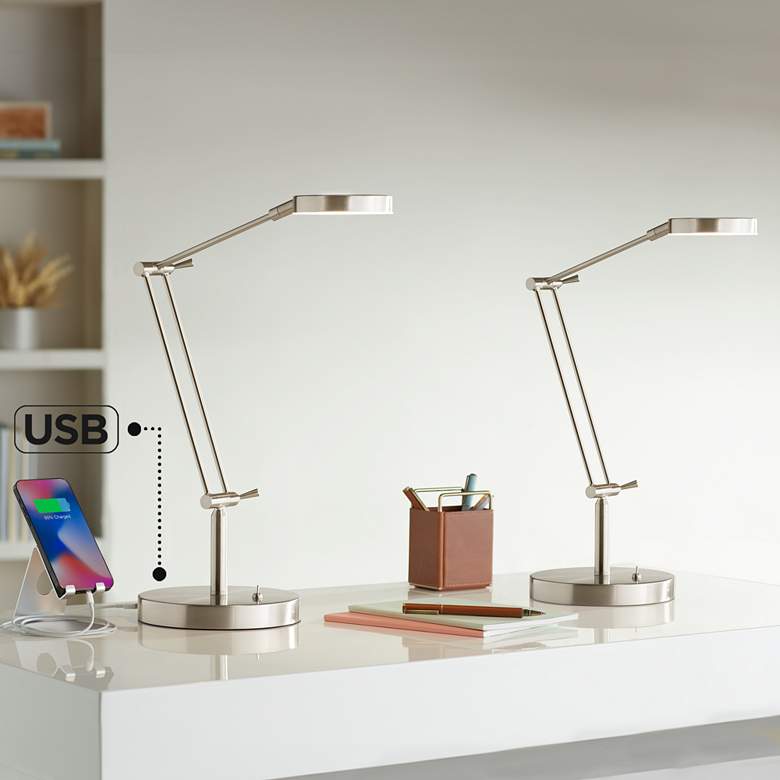 Image 1 360 Lighting Xenos Satin Nickel Adjustable LED USB Desk Lamps Set of 2