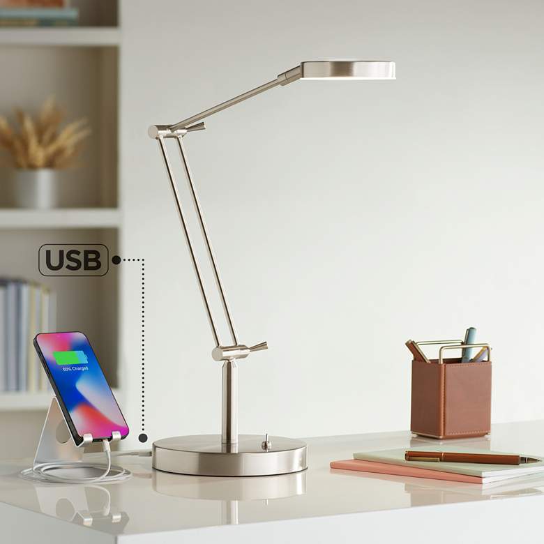 Image 2 360 Lighting Xenos Satin Nickel Adjustable Modern LED USB Desk Lamp