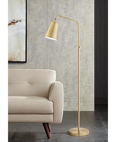 360 Lighting Zella Adjustable Height Brass Finish Downbridge Floor Lamp
