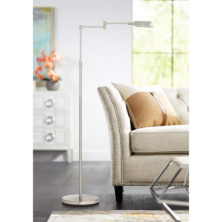 Image 1 360 Lighting Zema LED Nickel Swing Arm Adjustable Pharmacy Floor Lamp