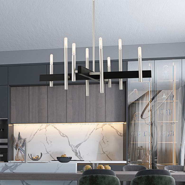 Image 1 Denmark 28"W Brushed Nickel with Black 8-Light Chandelier in scene