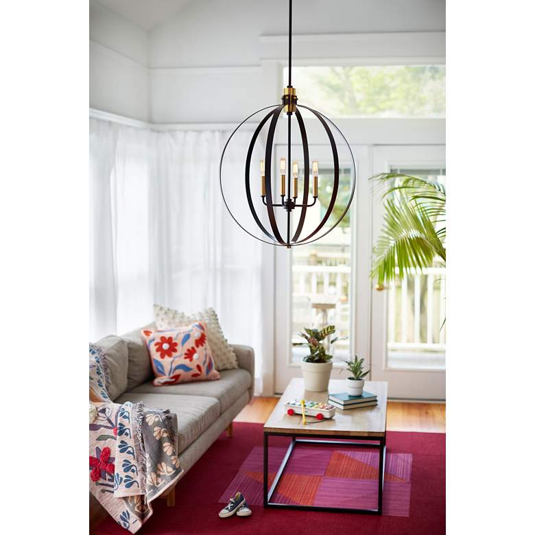 Image 1 Cirque 24 inch Wide Black Steel 4-Light Orb Chandelier in scene