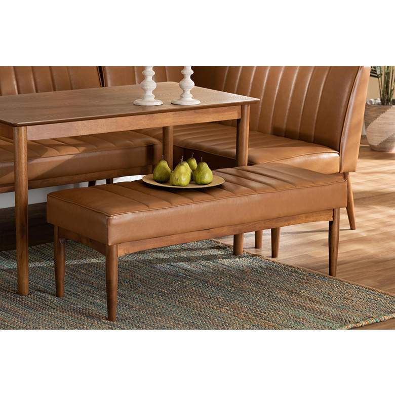 Image 1 Baxton Studio Daymond Tufted Tan Faux Leather Dining Bench in scene