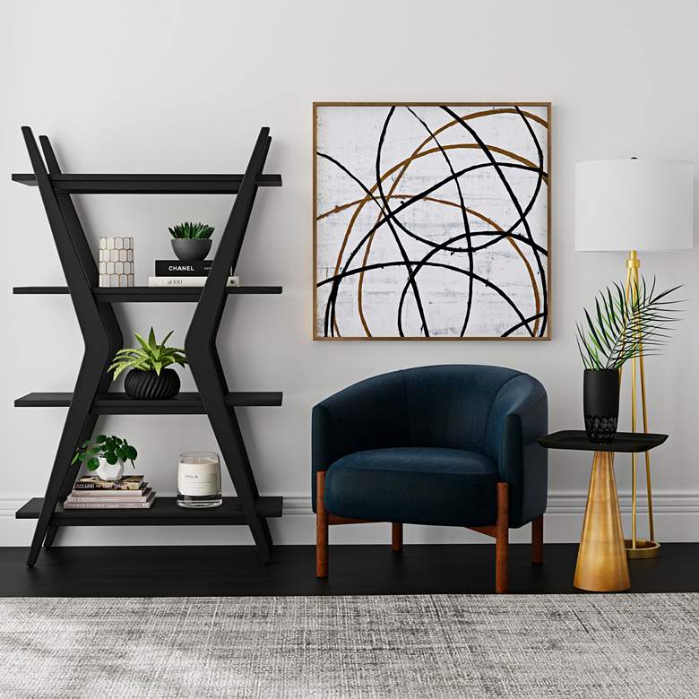 Image 1 Higgins Navy Blue Faux Leather Accent Chair in scene