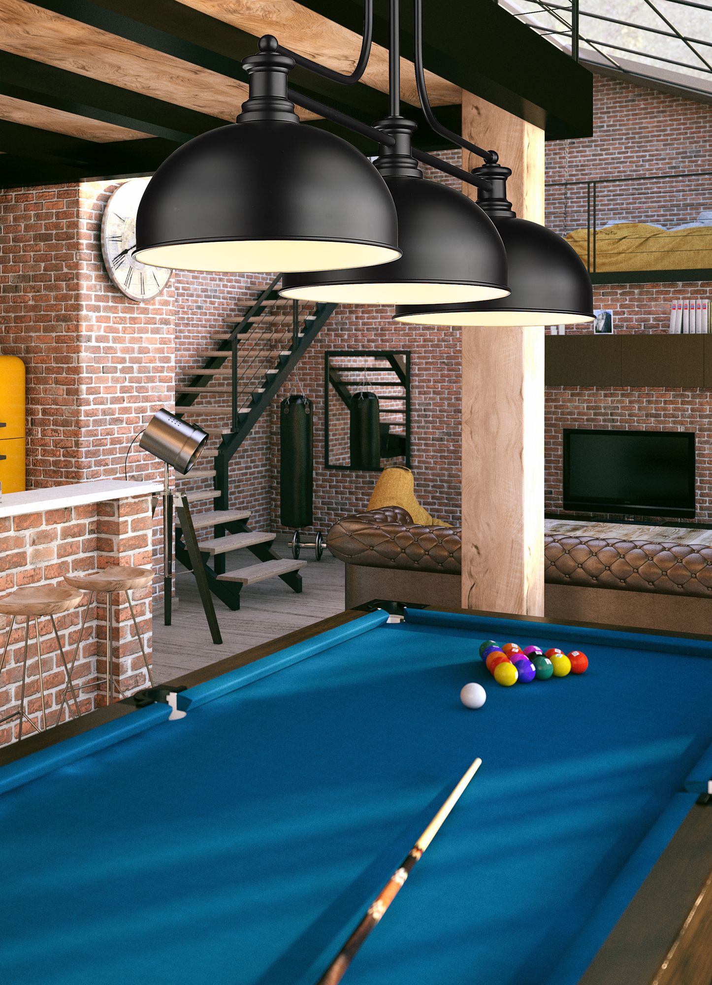 Image 1 Z-Lite Melange 51 1/4" Wide Matte Black 3-Light Billiard Pendant in scene