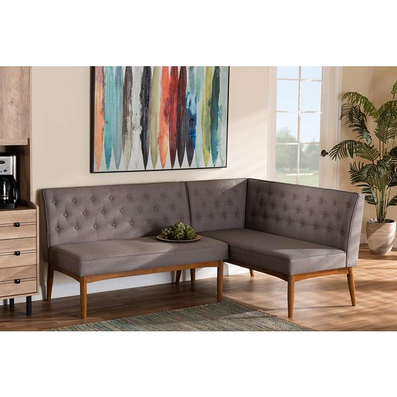 Image 1 Riordan Tufted Gray Fabric 2-Piece Dining Nook Banquette Set in scene