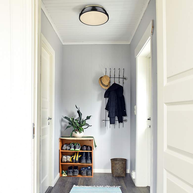 Image 1 Duncan 14" Wide Aged Brass Matte Black Ceiling Light in scene