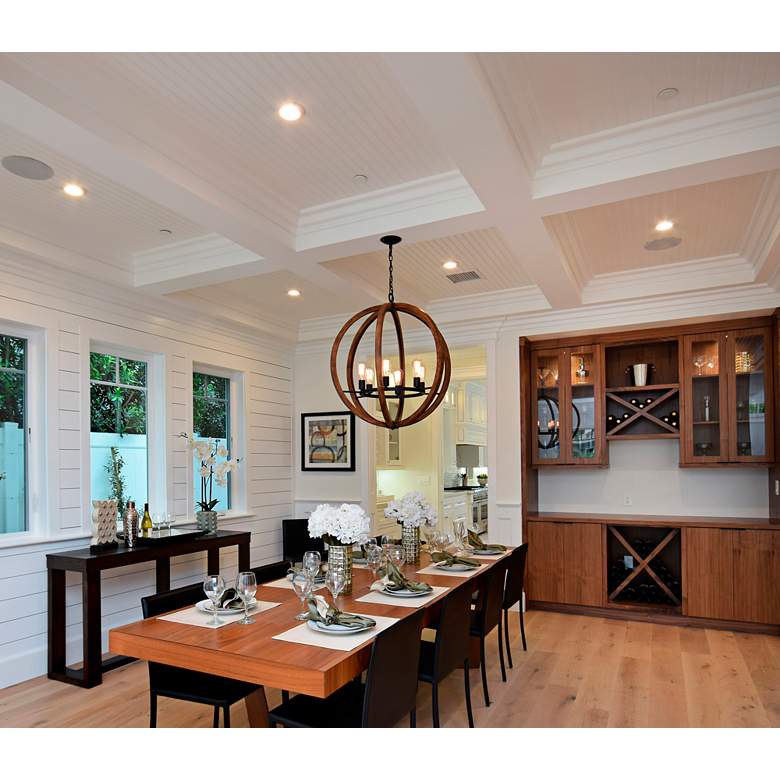 Image 1 Bodega Bay 18"W Anthracite and Pecan Wood 5-Light Chandelier in scene