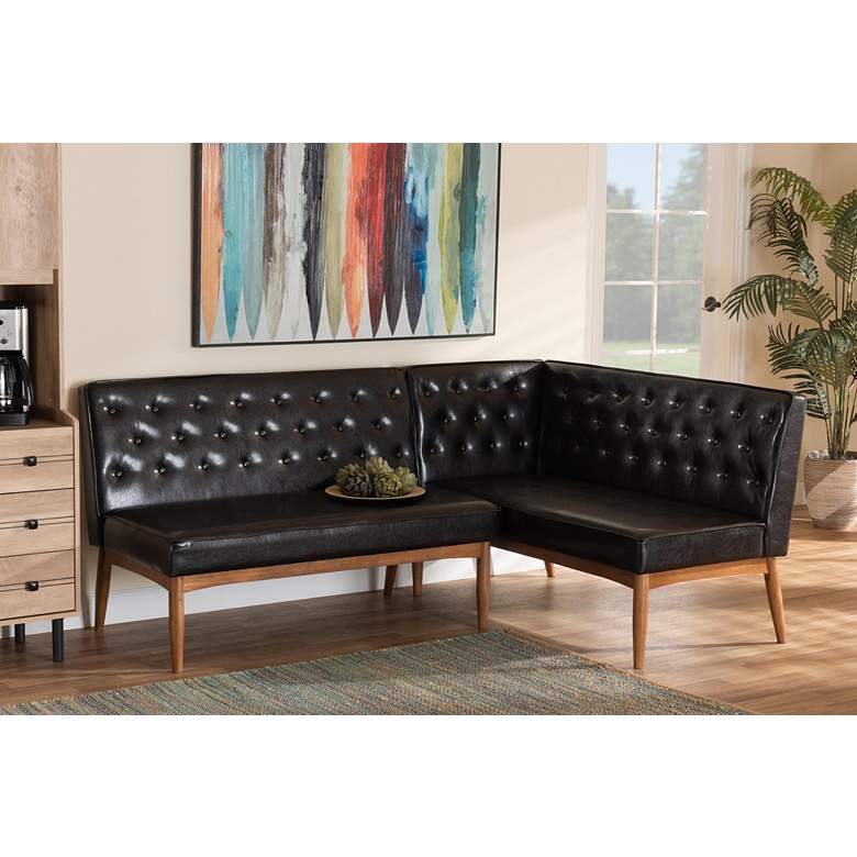Image 1 Riordan Tufted Dark Brown 2-Piece Dining Nook Banquette Set in scene