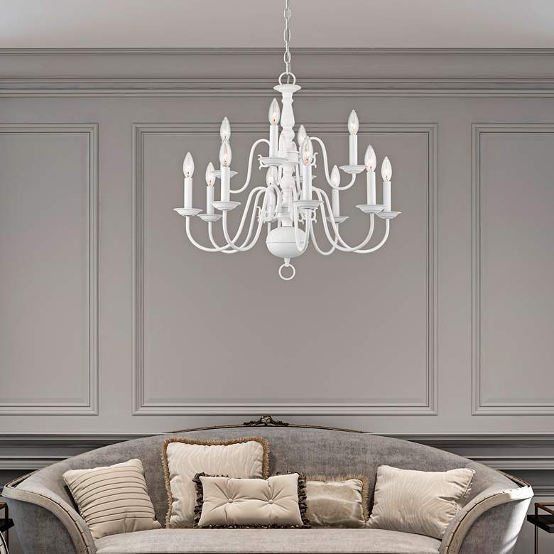 Image 1 Williamsburg 26" Wide White 12-Light 2-Tier Chandelier in scene