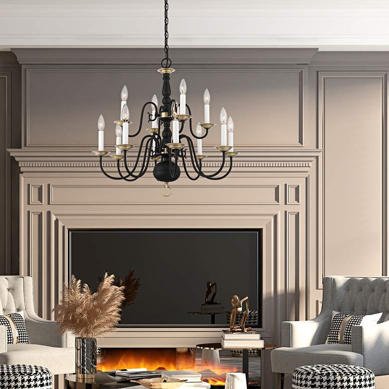 Image 1 Williamsburgh 26" Wide Black 12-Light Chandelier in scene
