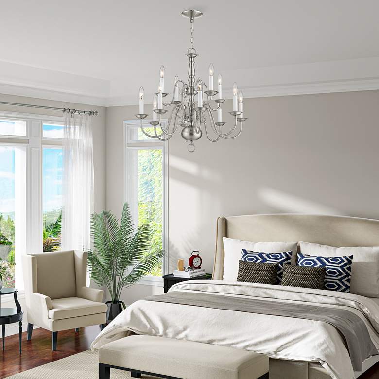 Image 1 Williamsburgh 26"W Brushed Nickel 12-Light 2-Tier Chandelier in scene