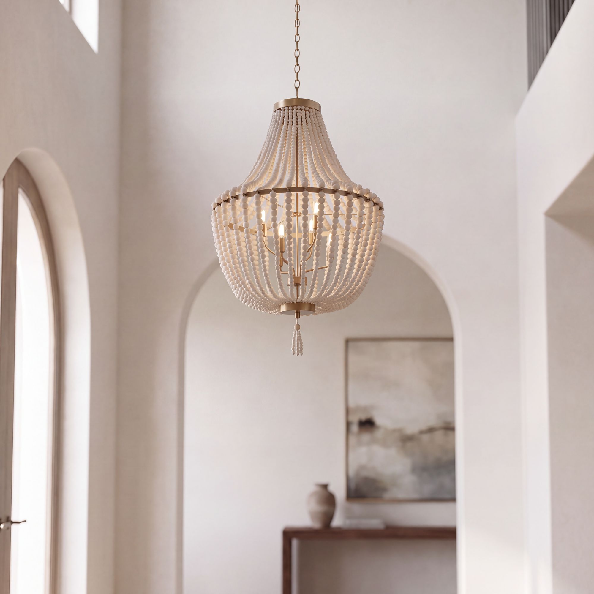 Image 1 Possini Euro Cordelia 27 3/4" Wide Wood Bead Brass 6-Light Chandelier in scene