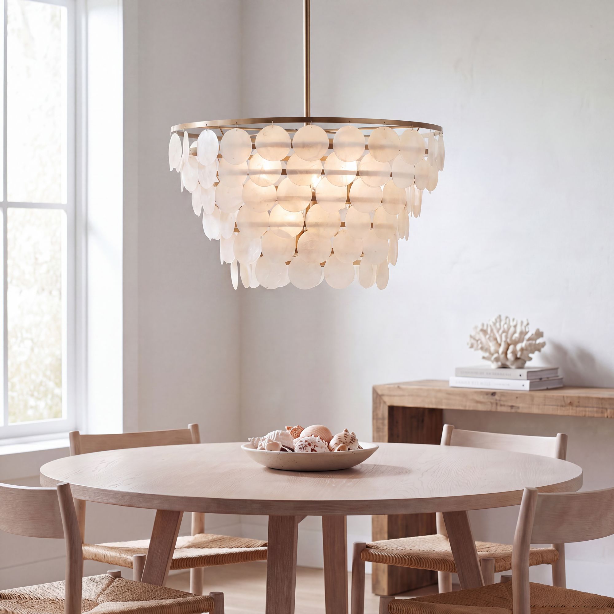 Image 1 Possini Euro Ibiza 26" Wide Capiz and Brass Coastal 6-Light Chandelier in scene