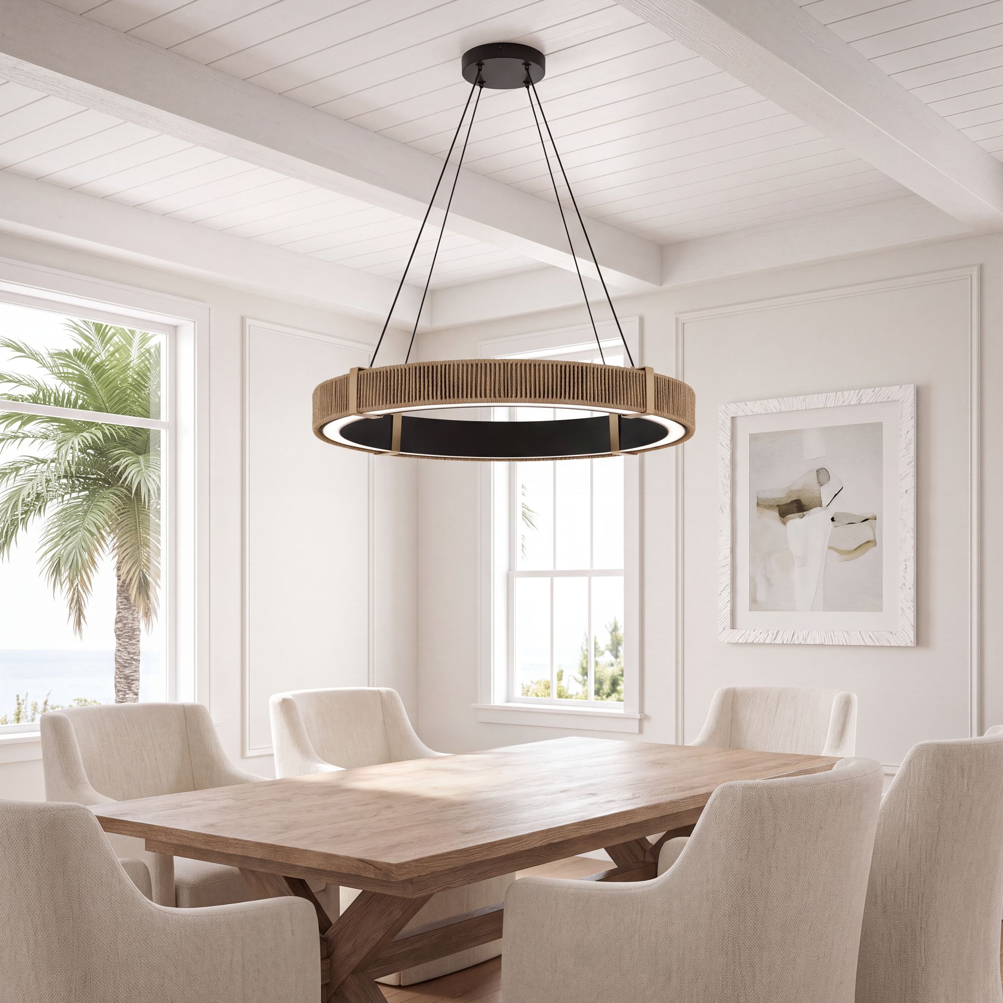 Image 1 Possini Euro Dulce 25" Wide Natural Rope LED Coastal Pendant Light in scene