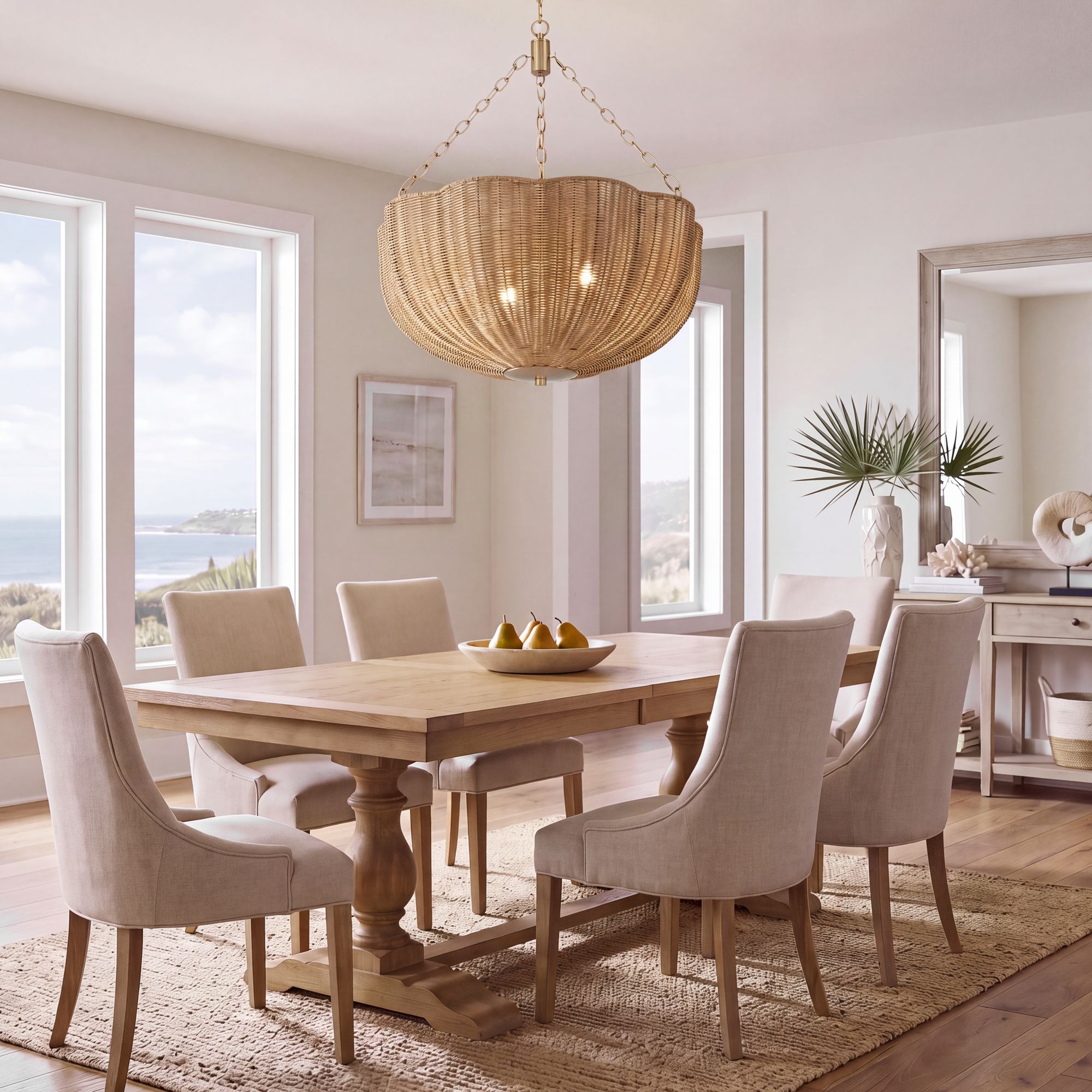Image 1 Possini Euro Malacca 23 3/4" Wide Brass Rattan 4-Light Pendant Light in scene