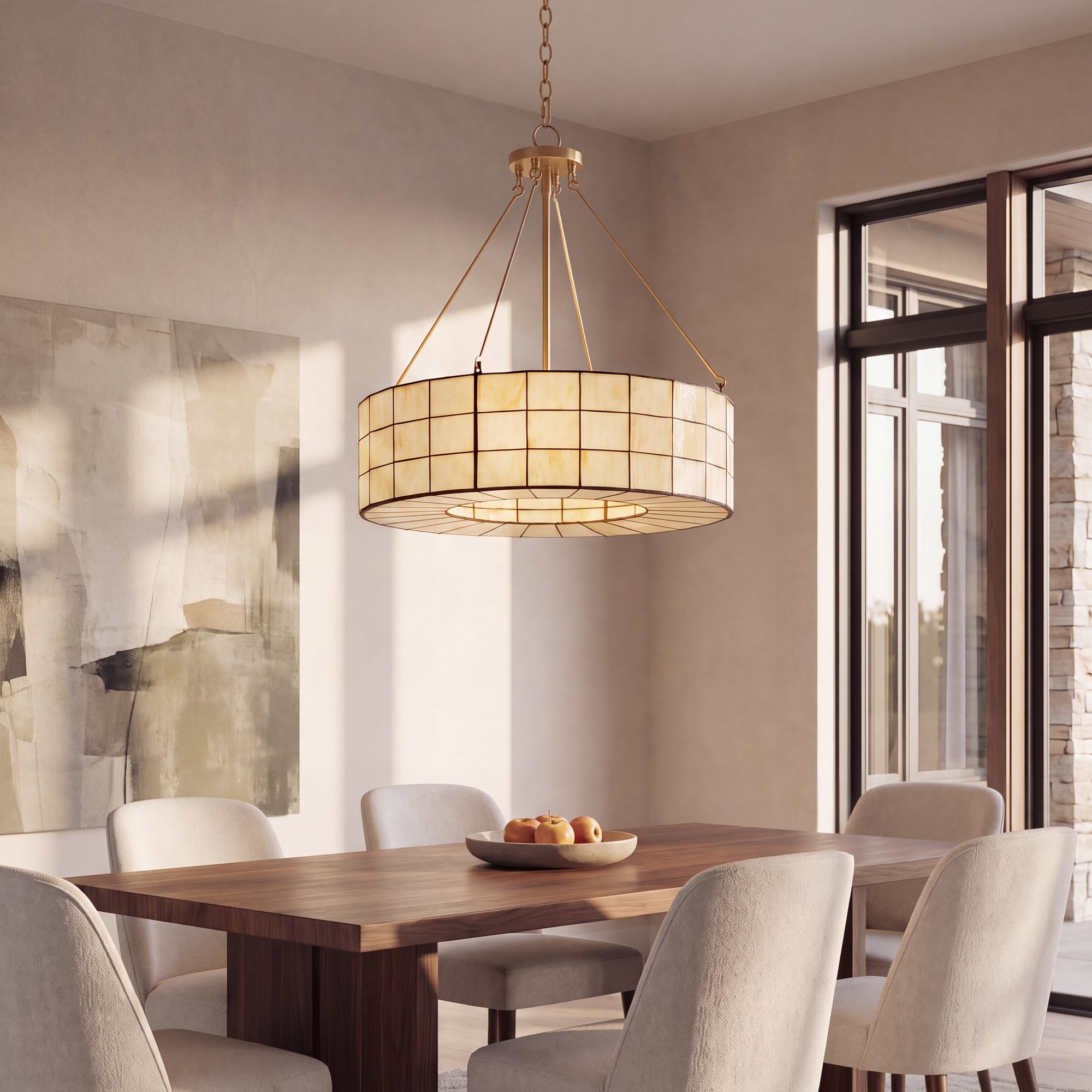 Image 1 Possini Euro Aden 24"W Warm Gold Tiffany Glass 5-Light Pendant Light in scene