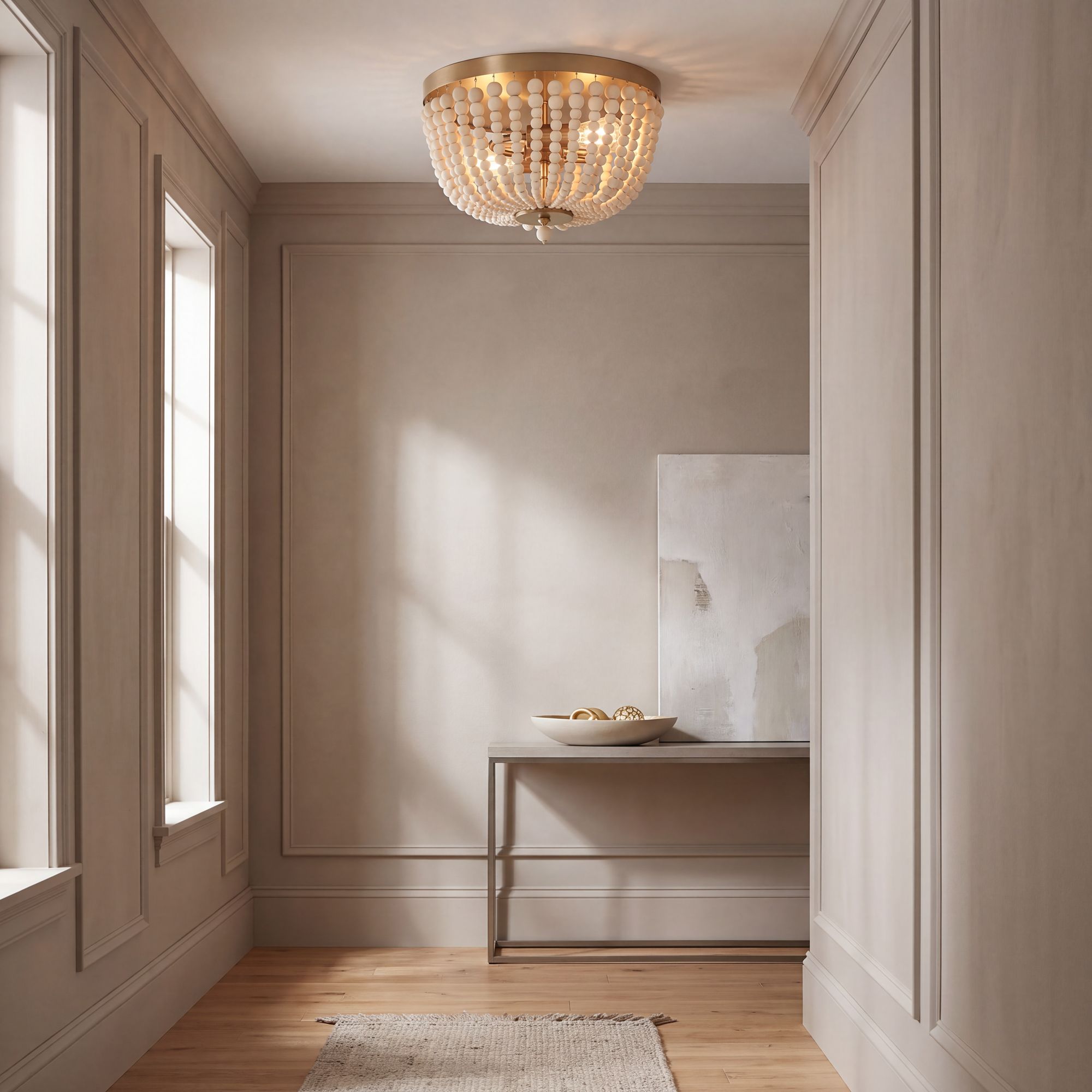 Image 1 Possini Euro Cordelia 15" Wide Wood Bead Brass 2-Light Ceiling Light in scene