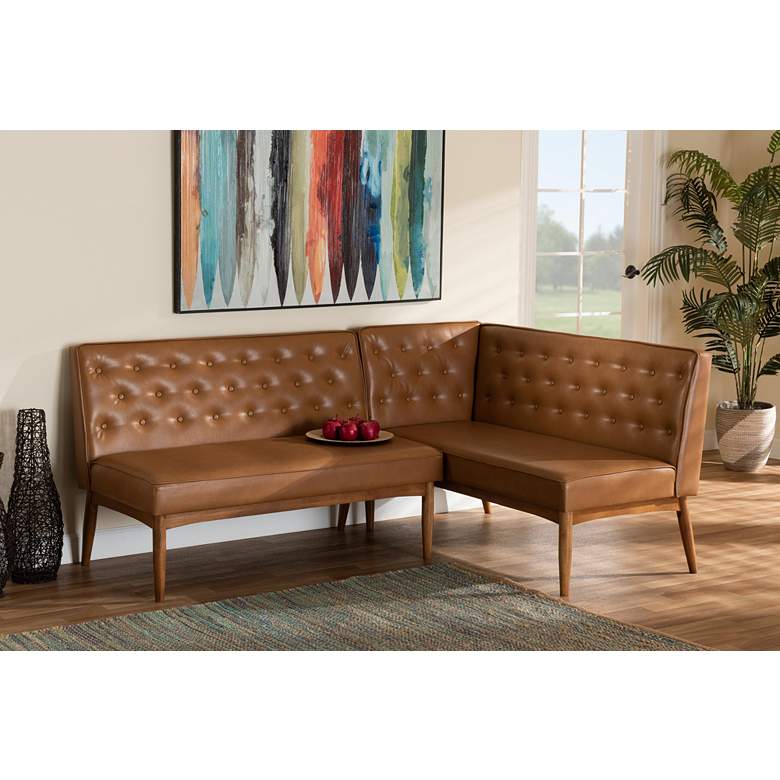 Image 1 Riordan Tufted Tan 2-Piece Dining Nook Banquette Set in scene
