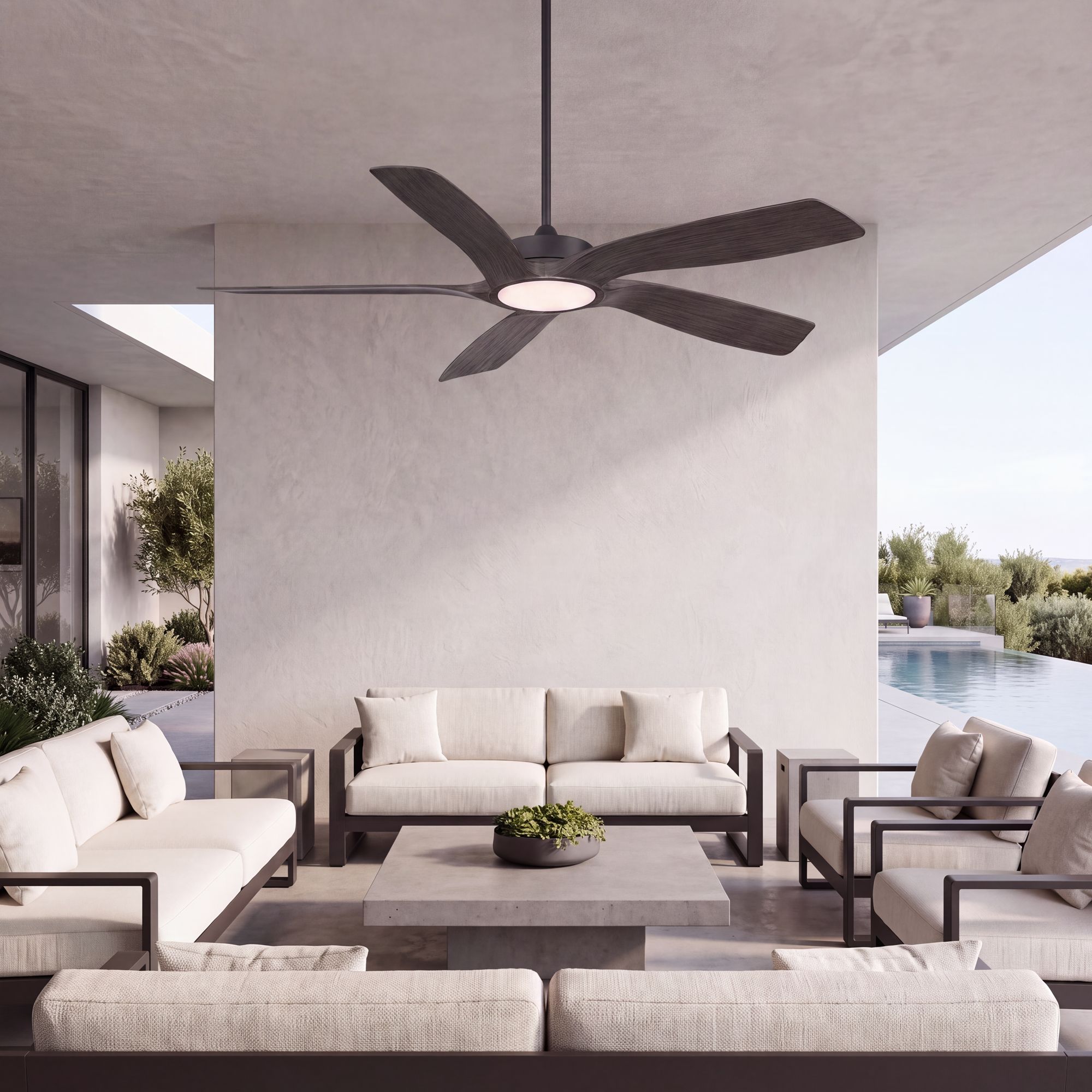 Image 1 56" Casa Vieja Mach-5 Matte Black LED Damp Ceiling Fan with Remote in scene