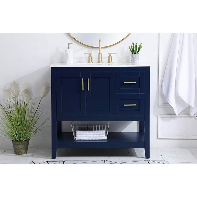 Image 1 Aubrey 36" Wide Blue 3-Door Single Sink Bathroom Vanity in scene