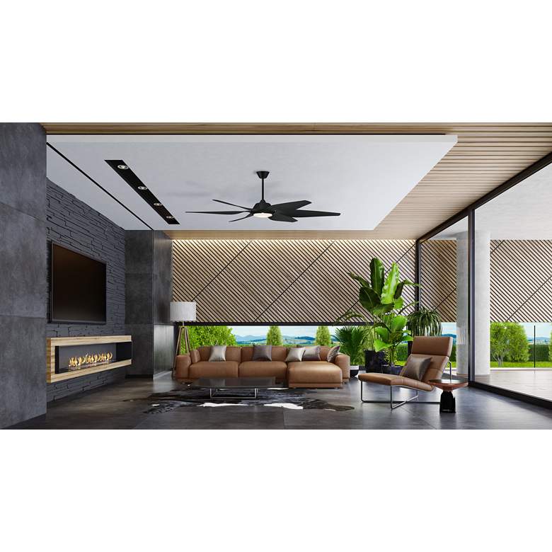 Image 1 66" Craftmade Zoom Flat Black Damp LED Ceiling Fan with Remote in scene