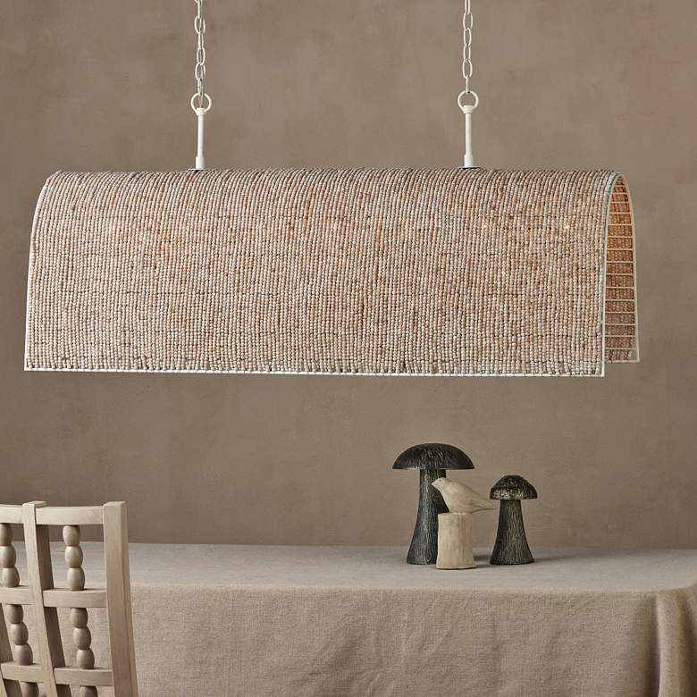 Image 1 Aztec 48" Wide White and Wood Beads 7-Light Chandelier in scene