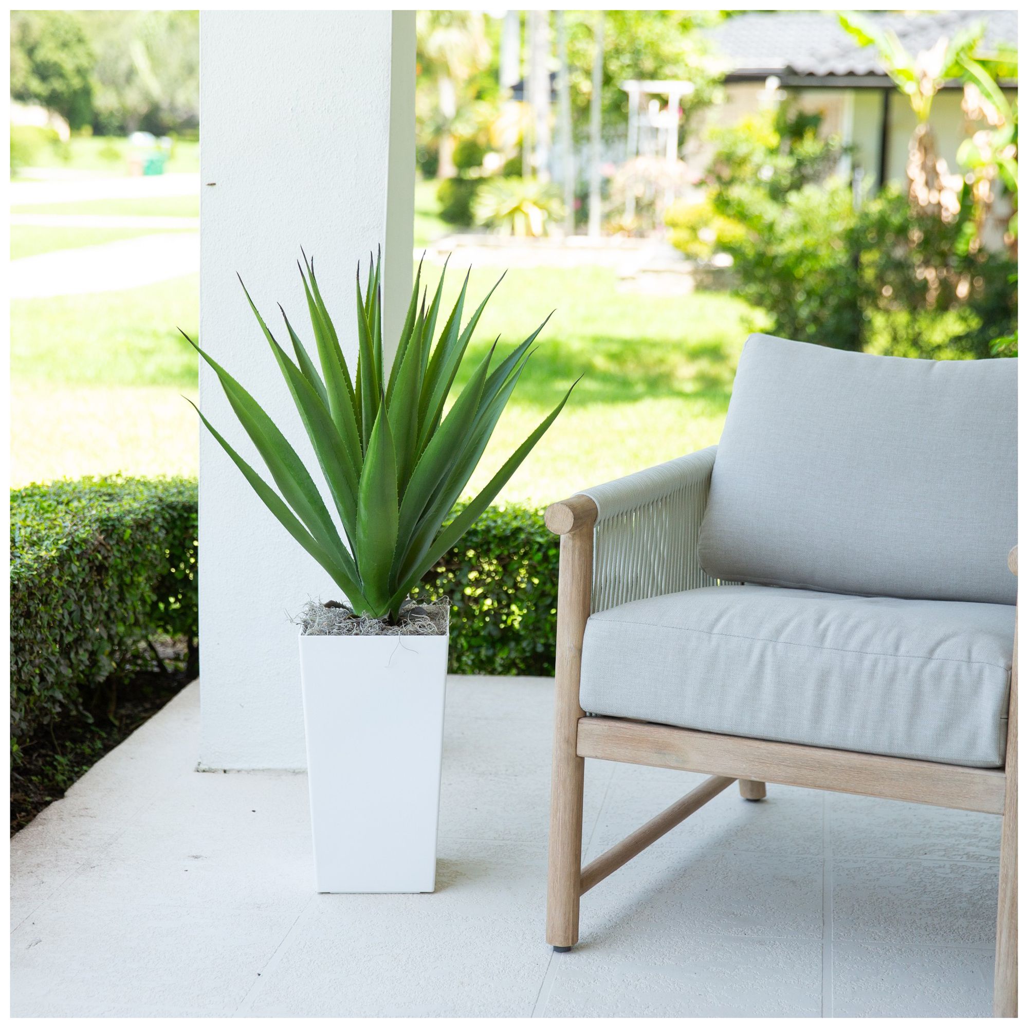 37in. UV Resistant Artificial Agave Plant in White Tower Planter