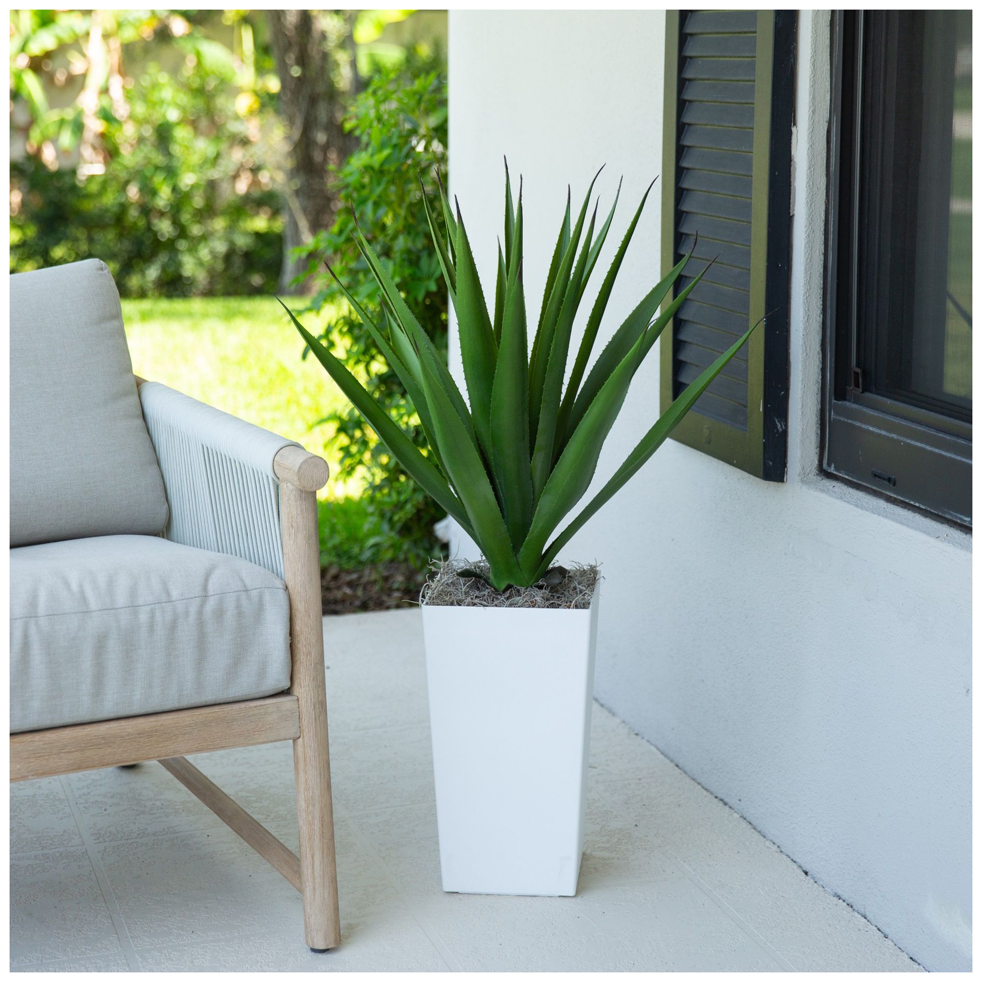 37in. UV Resistant Artificial Agave Plant in White Tower Planter