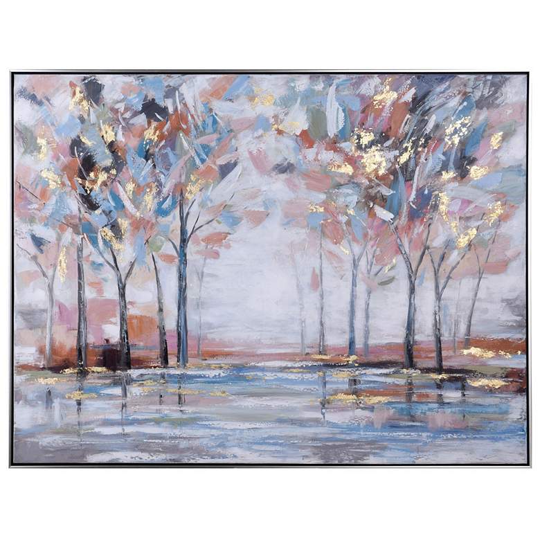 Image 1 38.6" x 50.2" Autumn Pond Hand Painted Abstract Landscape