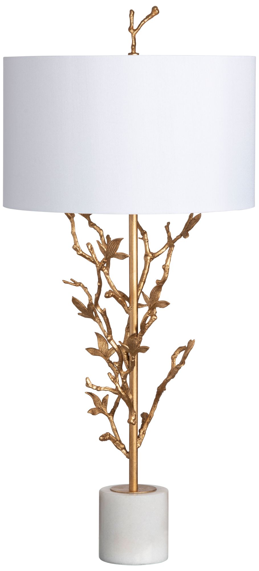 38"H Sculpted Botanical Gold Metal Table Lamp with White Linen Shade