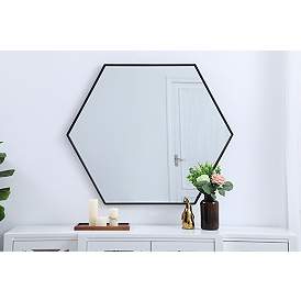 Image5 of 38-in W x 32-in H Metal Frame Hexagon Wall Mirror in Black more views