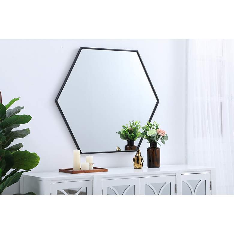 Image 6 38-in W x 32-in H Metal Frame Hexagon Wall Mirror in Black more views
