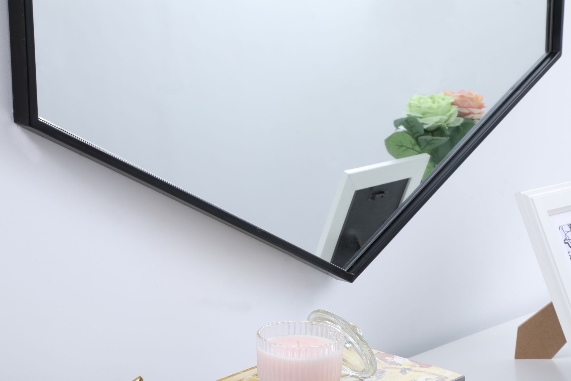 38-in W x 32-in H Metal Frame Hexagon Wall Mirror in Black