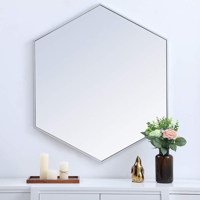 Image 1 38-in W x 32-in H Metal Frame Hexagon Wall Mirror in Silver