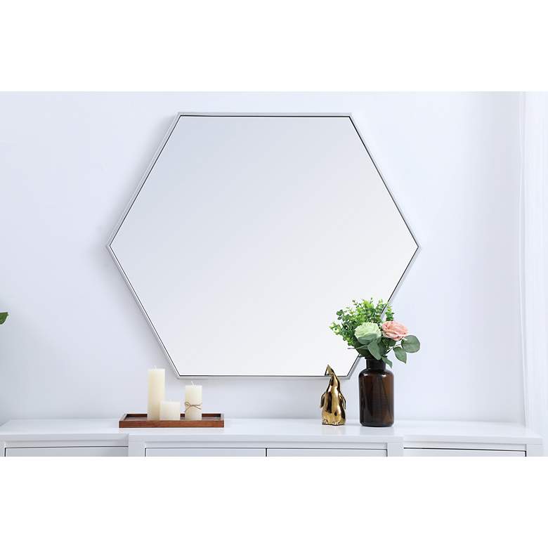 Image 5 38-in W x 32-in H Metal Frame Hexagon Wall Mirror in Silver more views