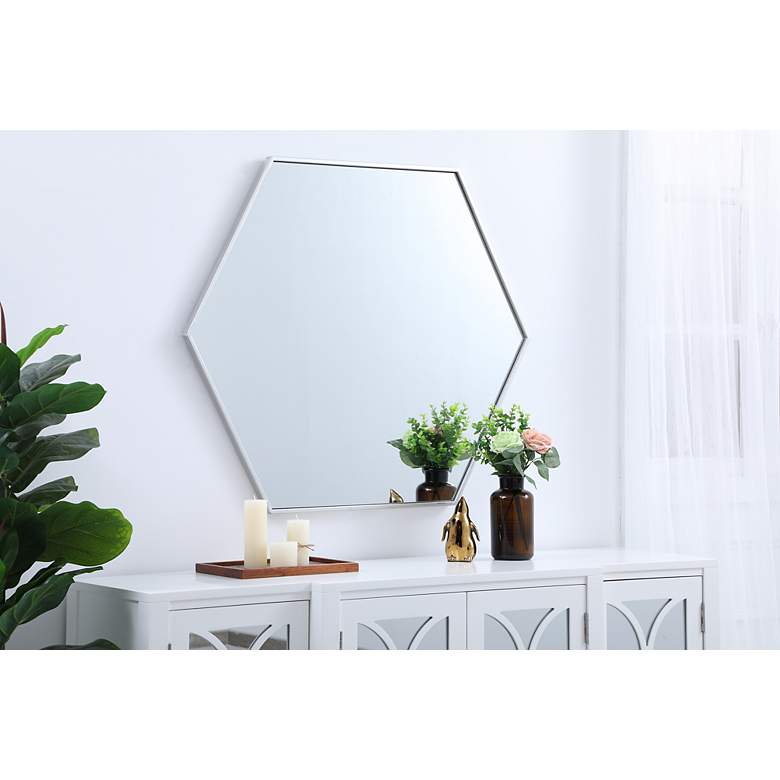 Image 6 38-in W x 32-in H Metal Frame Hexagon Wall Mirror in Silver more views