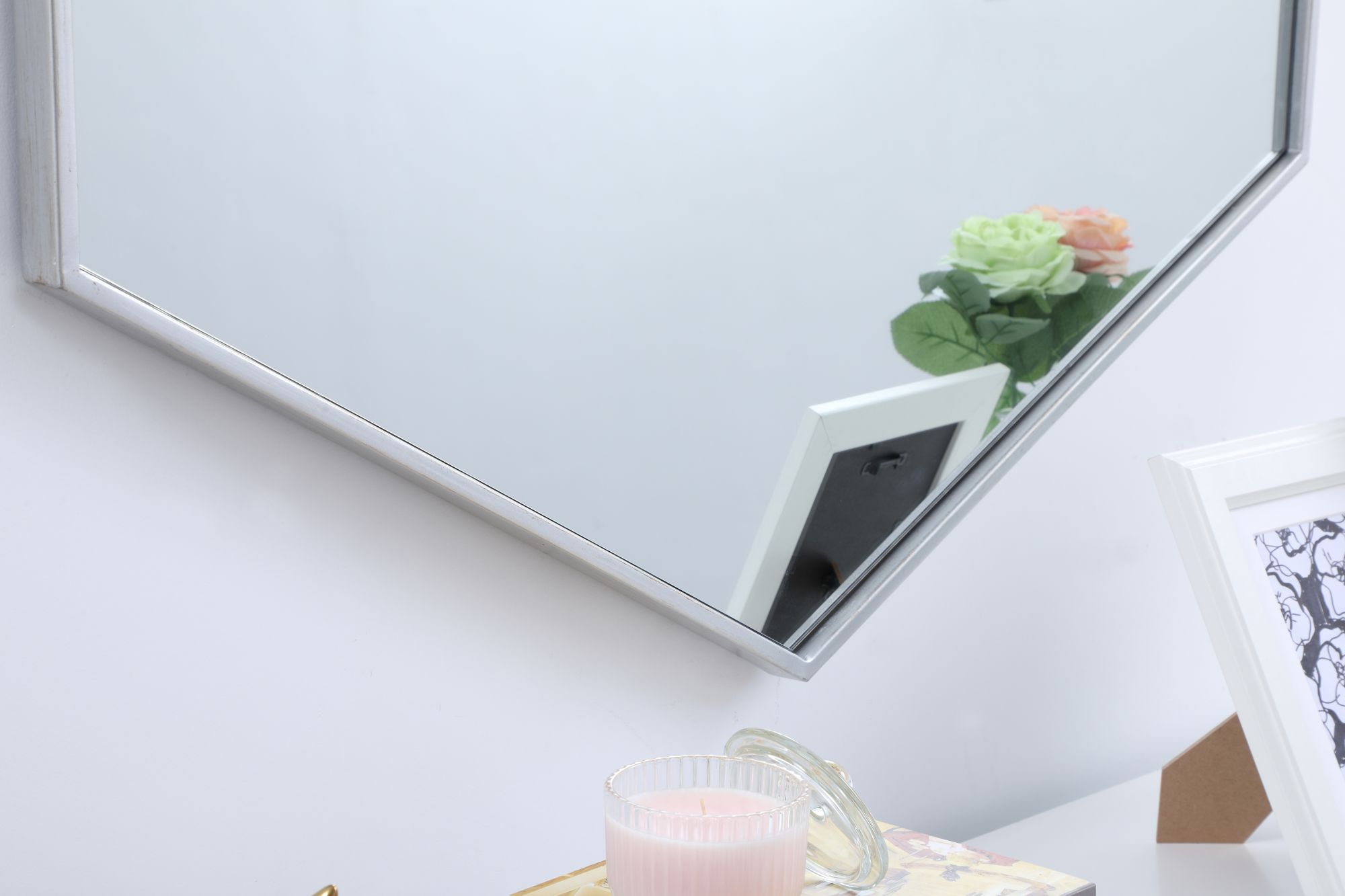 38-in W x 32-in H Metal Frame Hexagon Wall Mirror in Silver