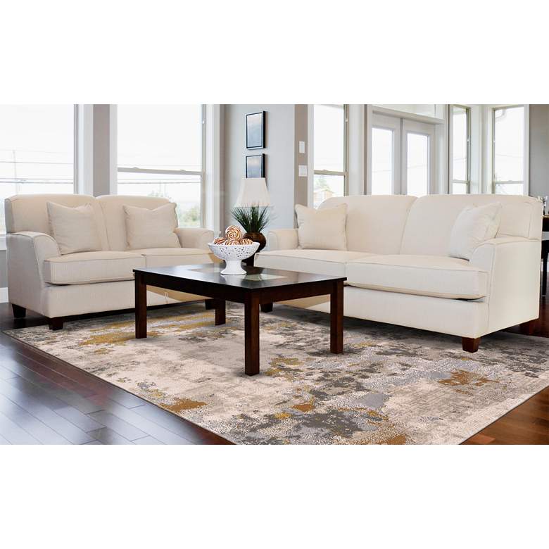 Image 1 Waldor 7353970 5'x8' Gold Ivory Metallic Abstract Area Rug in scene